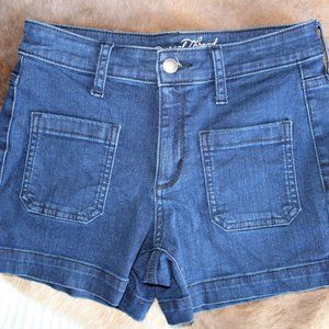 Blue Denim High Rise Midi Shorts